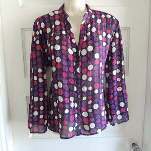 Allison Taylor Textured Purple & White Polka Dot Blouse L